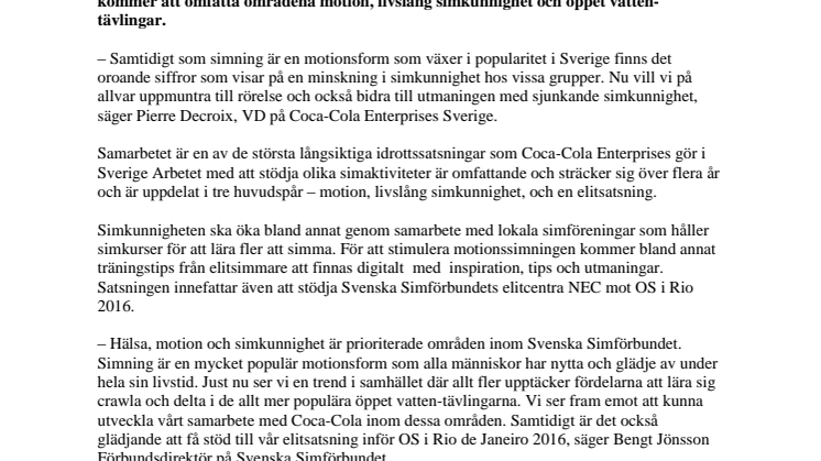 Coca-Cola och Svenska Simförbundet i samarbete