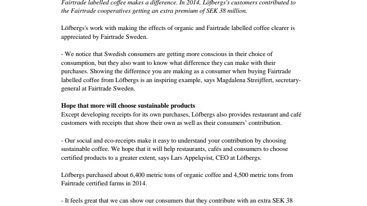 An extra SEK 38 million to Fairtrade farmers
