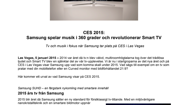 ​CES 2015: Samsung spelar musik i 360 grader och revolutionerar Smart TV