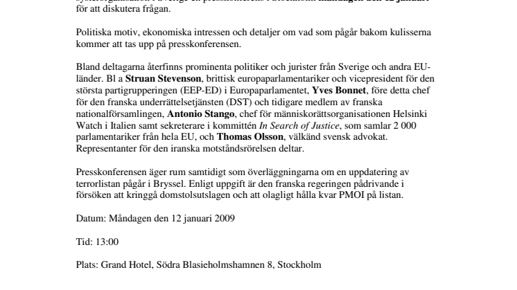 Presskonferens med europeiska parlamentariker och jurister i Stockholm