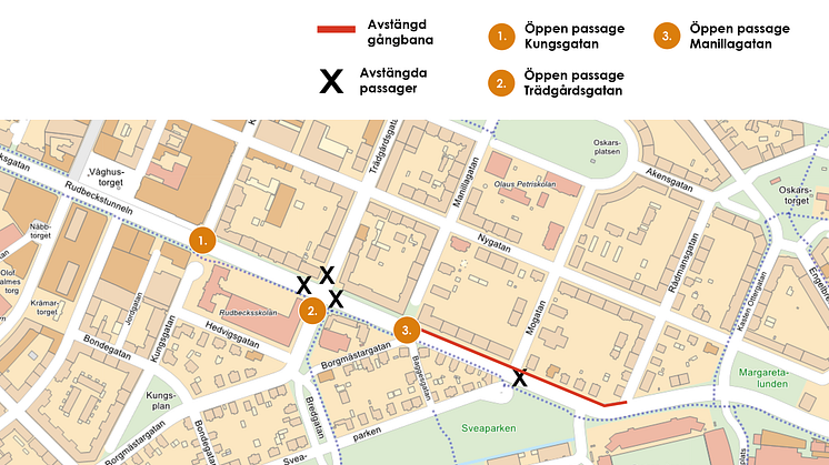 Karta Rudbecksgatan: gående och cyklister
