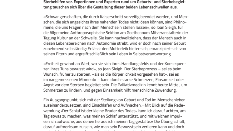 Geburt und Tod sind mehr als Lebensgrenzen. ​Tagung zur Kultur an der Schwelle am Goetheanum