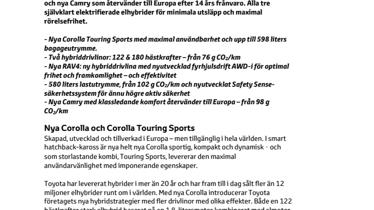 Effektiva elhybrider för alla tillfällen – Toyota visar nya Corolla, RAV4 och Camry i Paris
