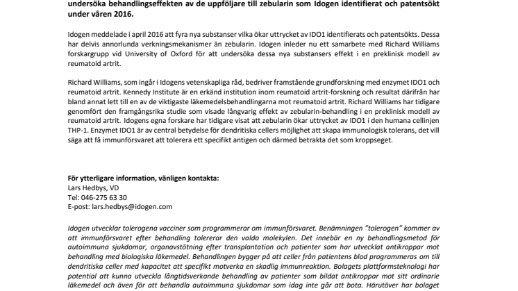 Idogen inleder samarbete med University of Oxford