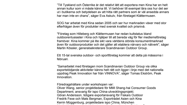 Svenska outdoorföretag satsar på Kinaexport
