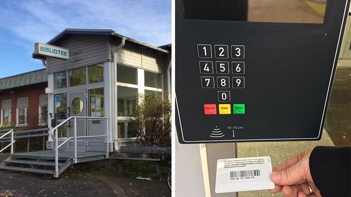 Efter att du registrerat dig kan du, med ditt lånekort, komma in på Grubbebiblioteket 6–22 alla dagar. 