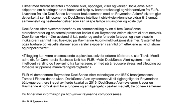 FLIR introduserer Raymarine DockSense Alert 