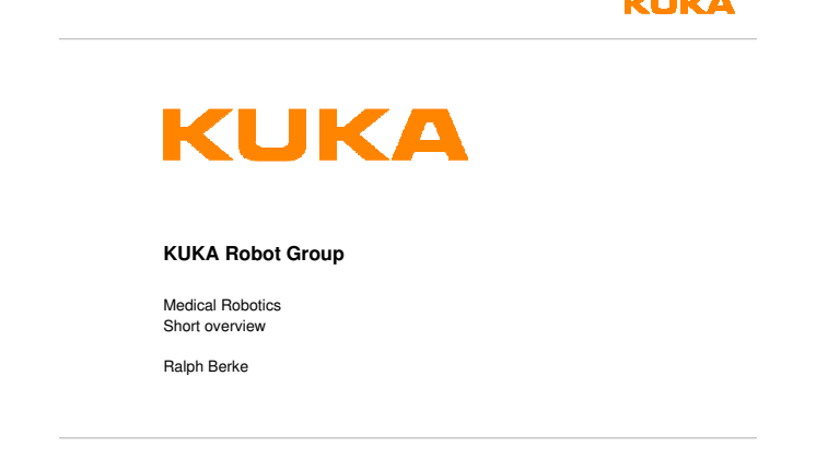 KUKA Overview Medical Robotics