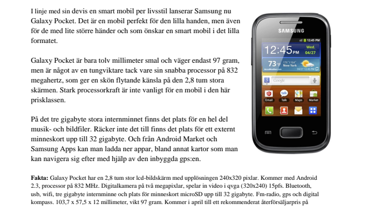 Endast 97 gram: Samsung Galaxy Pocket, en liten mobil med stort hjärta