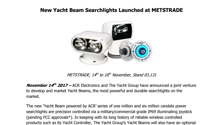 New Yacht Beam Searchlights Launched at METSTRADE