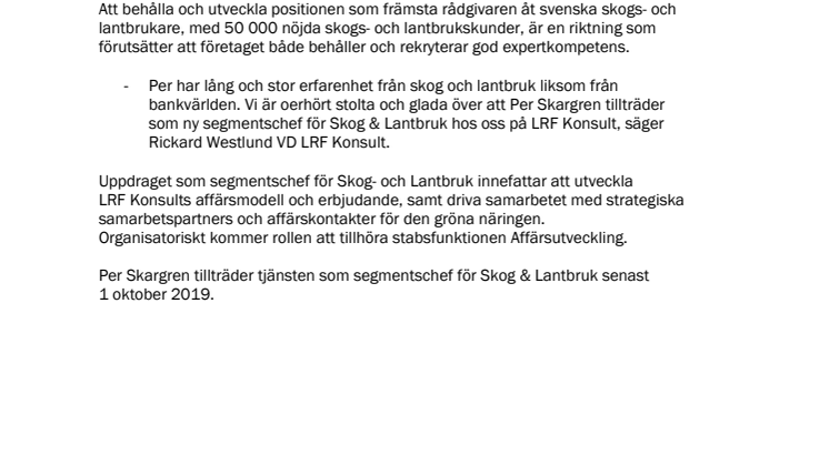 Per Skargren ny segmentschef för Skog & Lantbruk på LRF Konsult