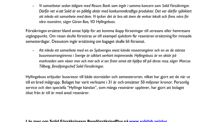 Researrangören Hyllingebuss väljer Solid Försäkringar för utökat reseskydd