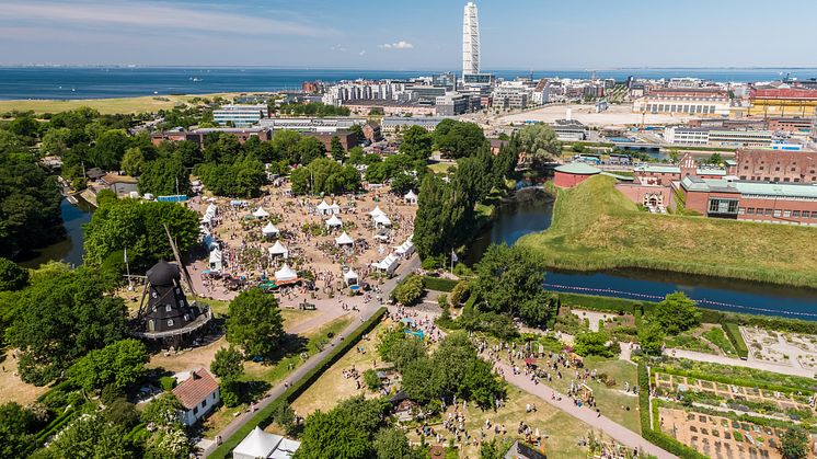 Drönarbild från Malmö Garden Show när det arrangerades sommaren 2018. Foto: Magnus Franzén
