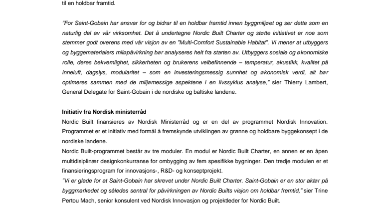 Saint-Gobain går med i Nordic Built