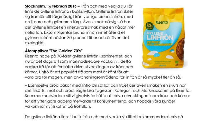 SÄTT GULDKANT PÅ DET NYA ÅRET MED RISENTAS GYLLENE LINFRÖ