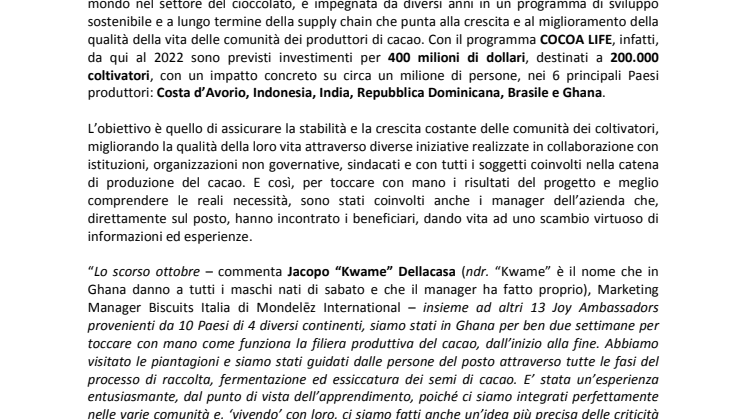 SENZA COLTIVATORI NON C’È CACAO E SENZA CACAO NON C’È CIOCCOLATO