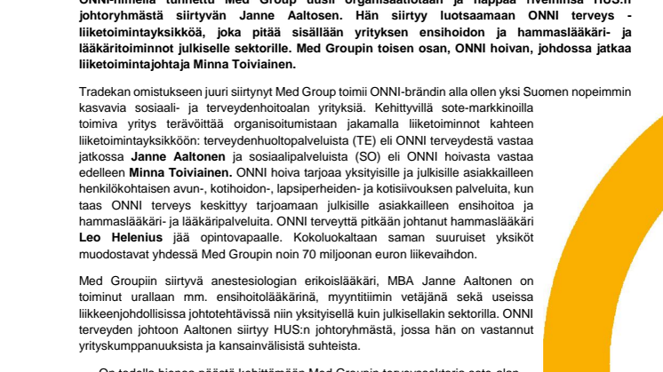 HUS:n Janne Aaltonen vetämään Med Groupin uusitun organisaation ONNI terveys -liiketoimintaa