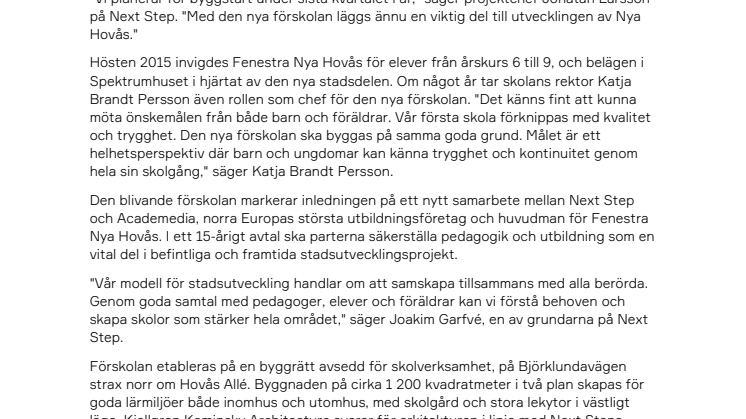 Next Step möter stort behov med ny förskola i Nya Hovås 