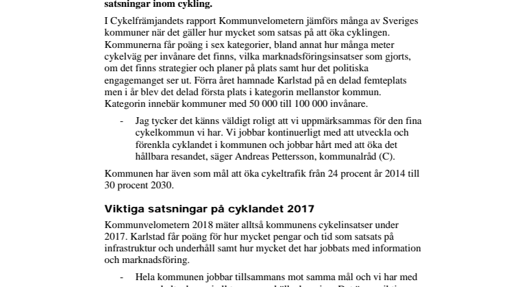Karlstad är delad bästa cykelkommun