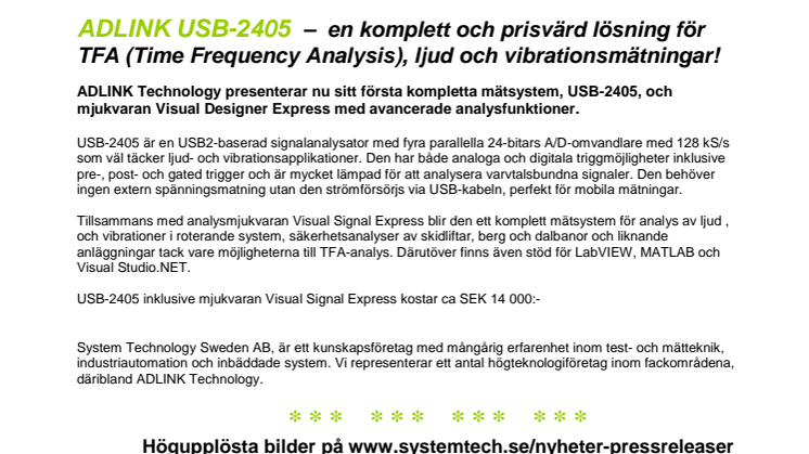 ADLINK USB-2405  –  För TFA, ljud och vibrationsmätningar!