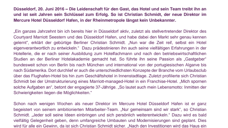 Frischer Wind für das Mercure Hotel Düsseldorf Hafen