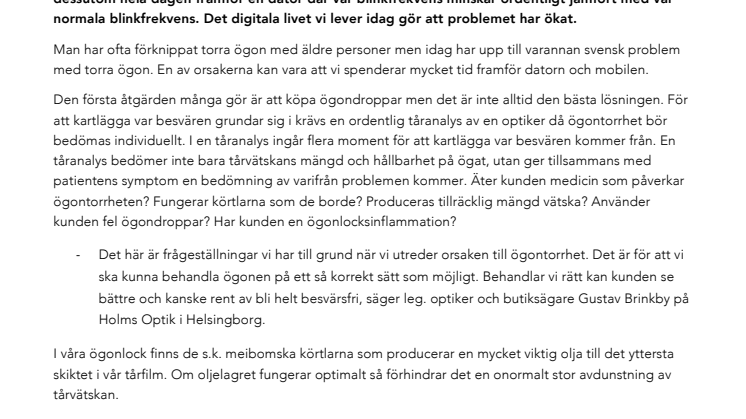 Upp till varannan svensk kan ha torra ögon