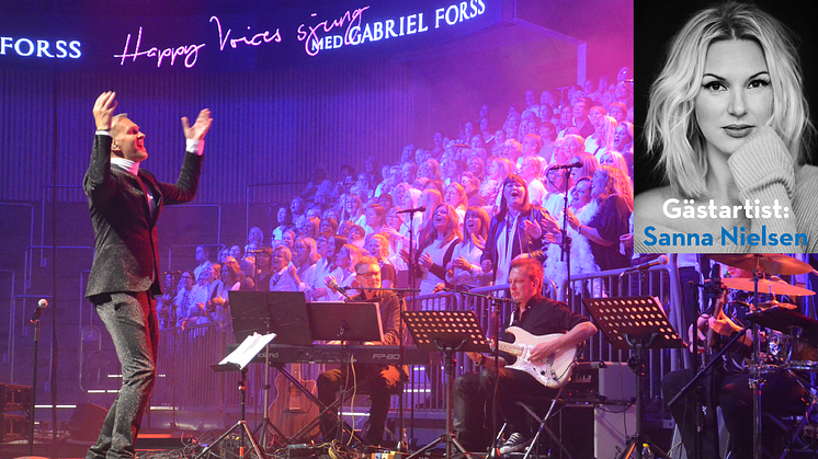 9/5 är det konsert på Partille Arena med Happy Voices under ledning av Gabriel Forss med Sanna Nielsen som gästartist.