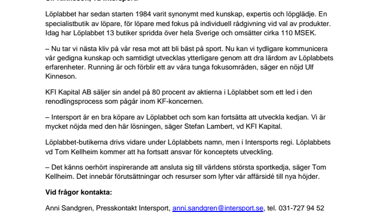 Intersport fortsätter stark offensiv - förvärvar Löplabbet