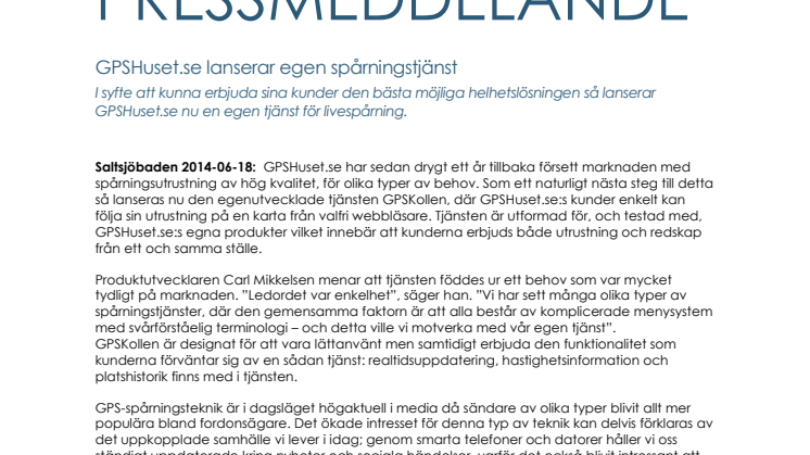 GPSHuset.se lanserar egen spårningstjänst