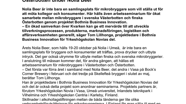 Broar byggs mellan mikrobryggare i Västerbotten och Österbotten under Nolia Beer