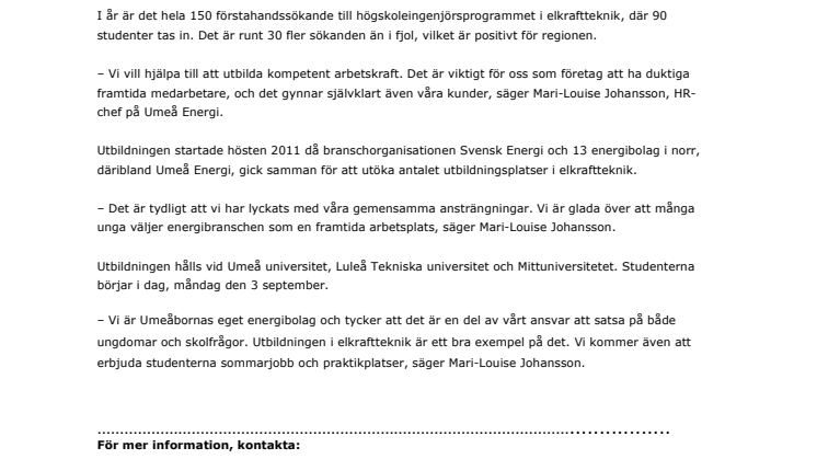 Rekordmånga sökande till Umeå Energi-utbildning