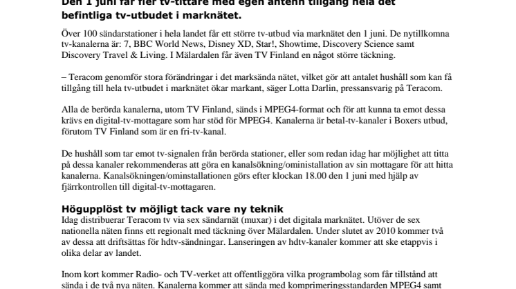 Tv-kanaler får ökad täckning i marknätet 
