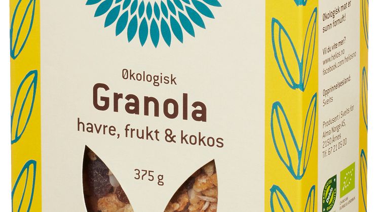 Helios granola havre frukt kokos økologisk 375 g skrått