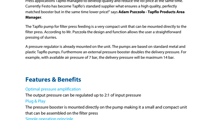 New improved Filter press solution from Tapflo