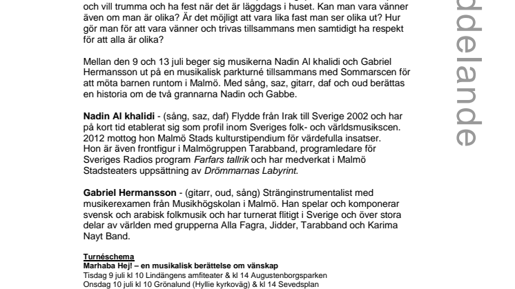 Marhaba Hej! - en musikalisk berättelse om vänskap på turné i Malmös parker