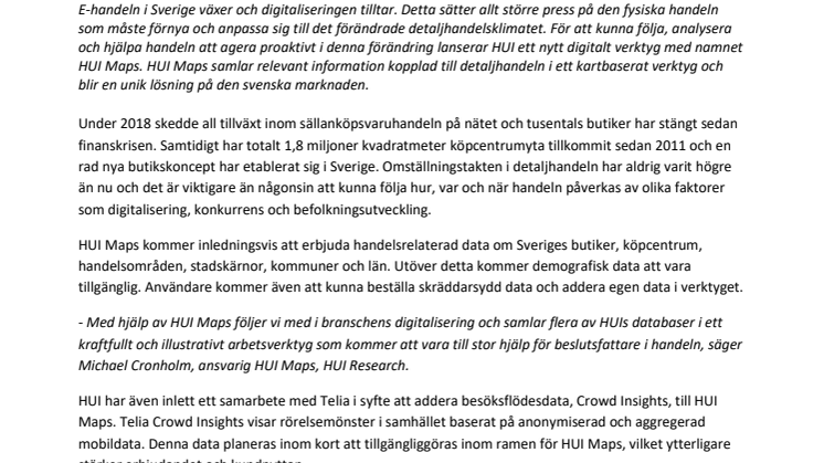 Nytt verktyg från HUI sätter detaljhandeln på kartan