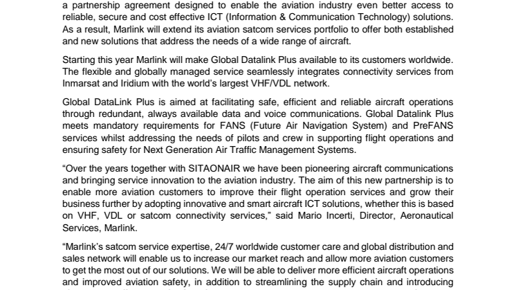 Marlink: Marlink and SITAONAIR Partner to Boost Innovation in Aviation