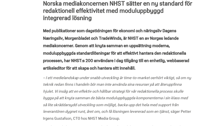 Norska mediakoncernen NHST sätter en ny standard för redaktionell effektivitet med moduluppbyggd integrerad lösning
