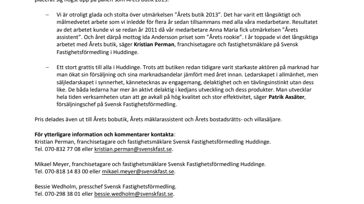 Huddinge blev Årets butik 2013