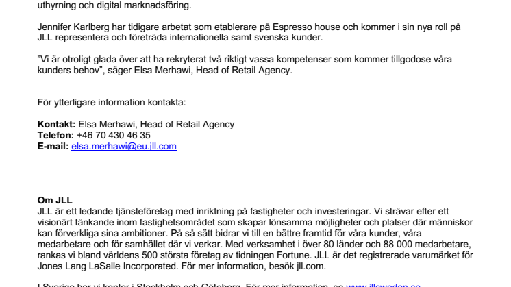 JLL Retail Agency förstärker teamet 