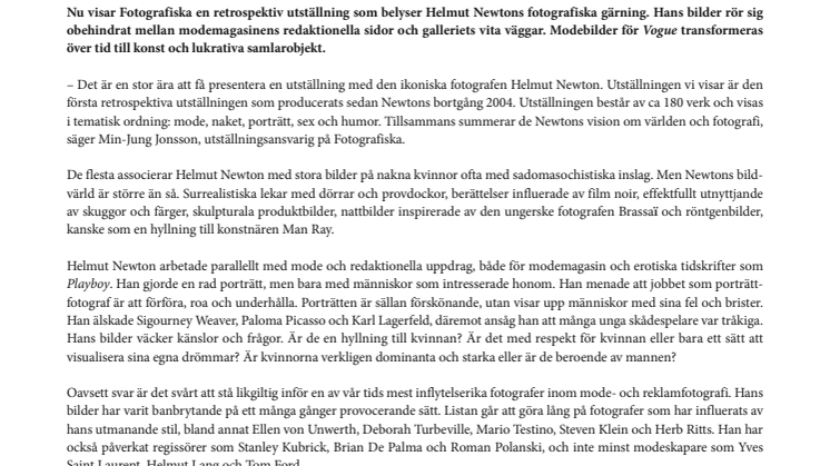 Helmut Newton på Fotografiska i sommar