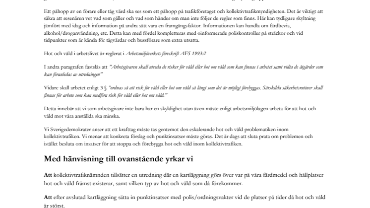 Insatser mot hot och våld inom kollektivtrafiken