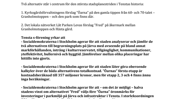 Tensta s-förenings motion 2020: "Bygg en värdig och vacker begravningsplats bredvid Järva DiscGolfPark"