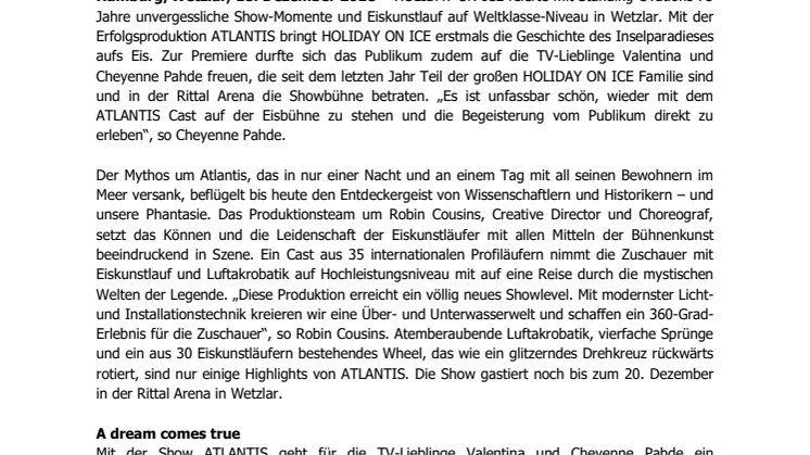 Standing Ovations bei HOLIDAY ON ICE Show ATLANTIS in Wetzlar