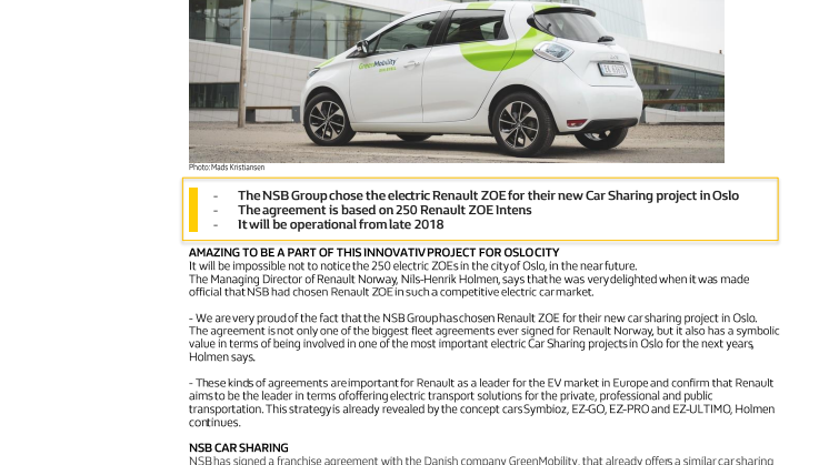 The NSB-Group chooses Renault ZOE