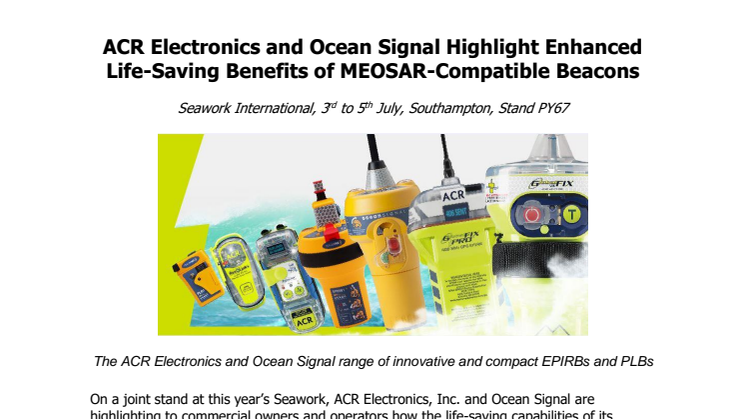 ACR Electronics and Ocean Signal Highlight Enhanced Life-Saving Benefits of MEOSAR-Compatible Beacons