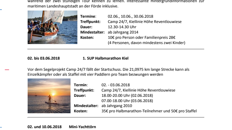 Wassersportangebote  im Camp24/7 in Kiel.Sailing.City