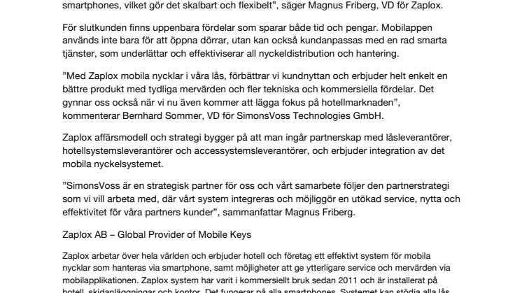 Zaplox in strategic partnership with innovative lock provider SimonsVoss