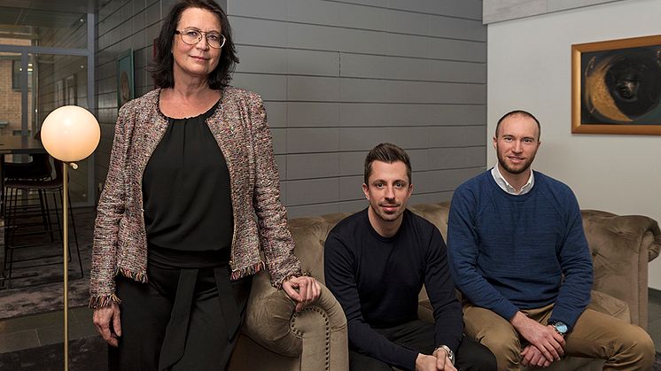 Fr v; Åsa Davidsson vVD/Marknadschef HusmanHagberg, Tobias Lewandowski Marknadschef och grundare Econans, David Klamer VD och grundare Econans.