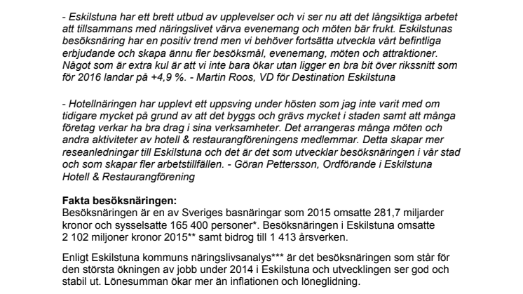 Det går bra nu - Antal belagda Hotell +7,1 % under 2016 i Eskilstuna.